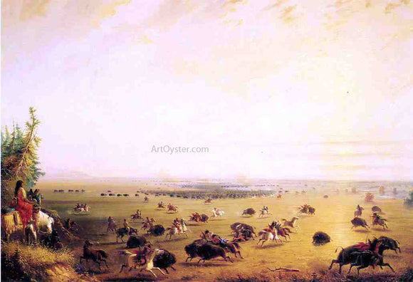  Alfred Jacob Miller Surround of Buffalo by Indians (also known as The Surround) - Canvas Art Print