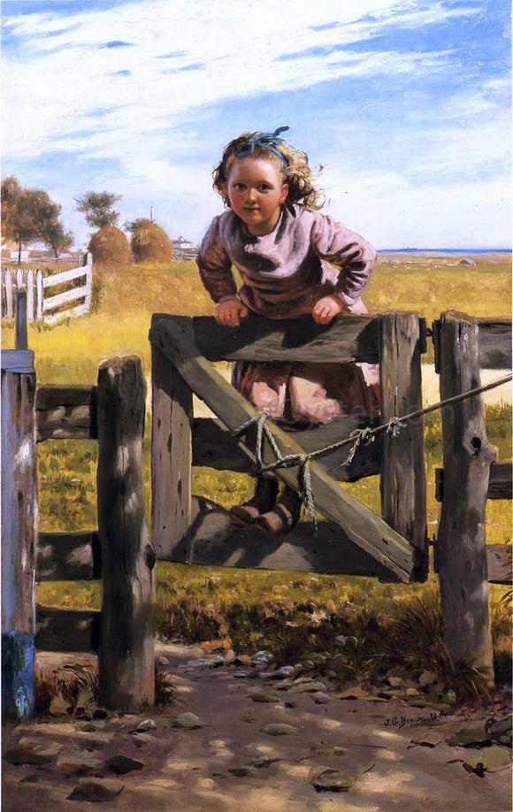  John George Brown Swinging on a Gate, Southampton, New York - Canvas Art Print