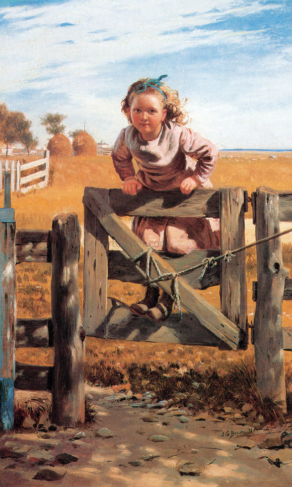  John George Brown Swinging on a Gate, Southampton, Long Island - Canvas Art Print