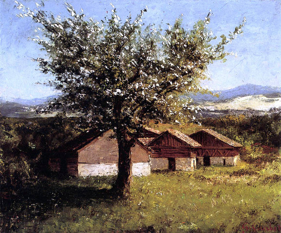  Gustave Courbet Swiss Landscape with Flowering Apple Tree - Canvas Art Print