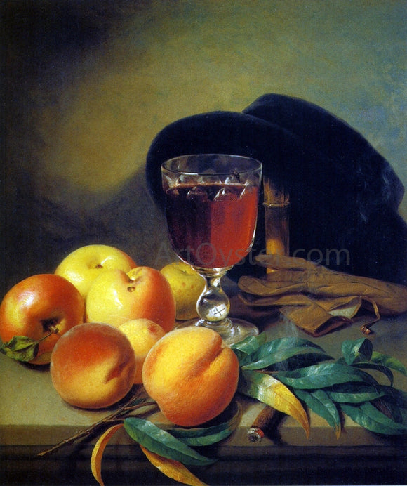  Peter Baumgartner Tabletop with Apples, Peaches, Gloves, Hat and Cigar - Canvas Art Print