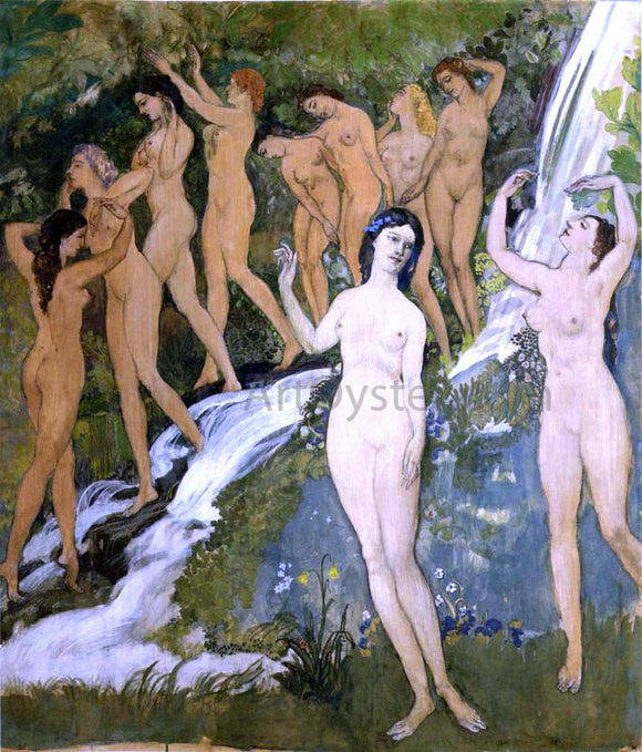  Arthur B Davies Ten Nudes by a Waterfall - Canvas Art Print