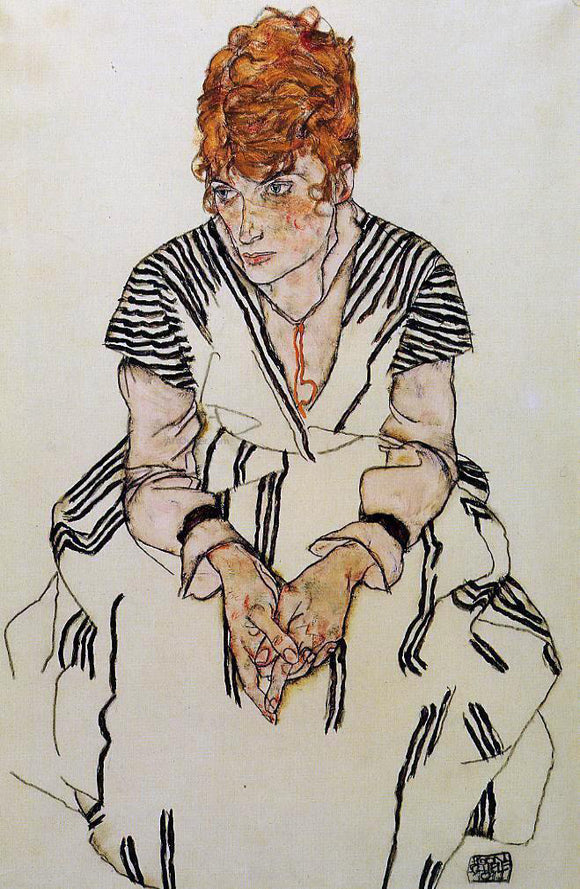  Egon Schiele The Artist's Sister-in-Law in a Striped Dress, Seated - Canvas Art Print
