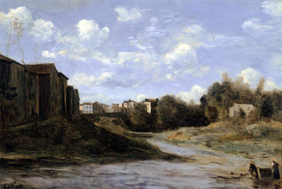  Jean-Baptiste-Camille Corot The Banks of the Midouze, Mont-de-Marsan, as seen from the Pont du Commerce - Canvas Art Print