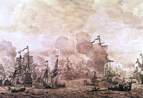  The Elder Willem Van de  Velde The Battle of the Sound - Canvas Art Print