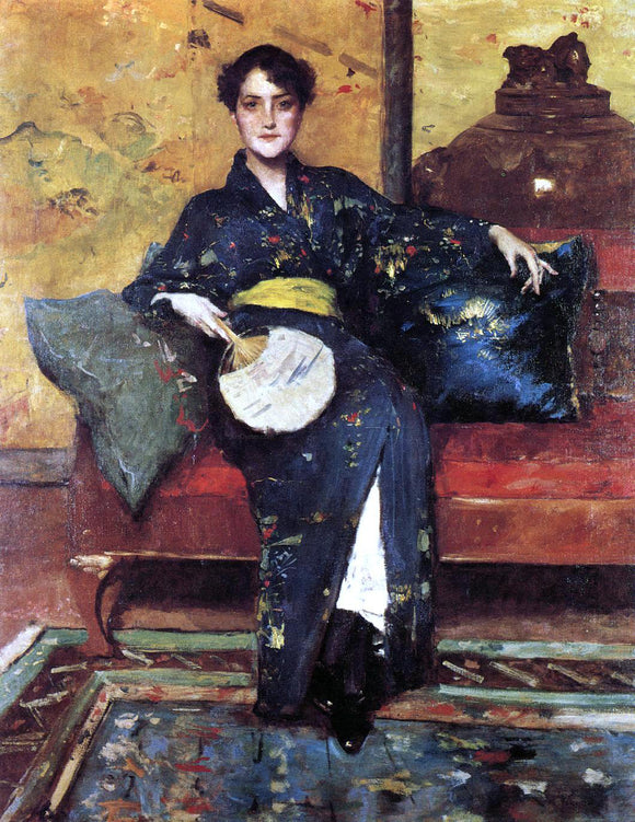  William Merritt Chase The Blue Kimono (also known as Girl in Blue Kimono) - Canvas Art Print