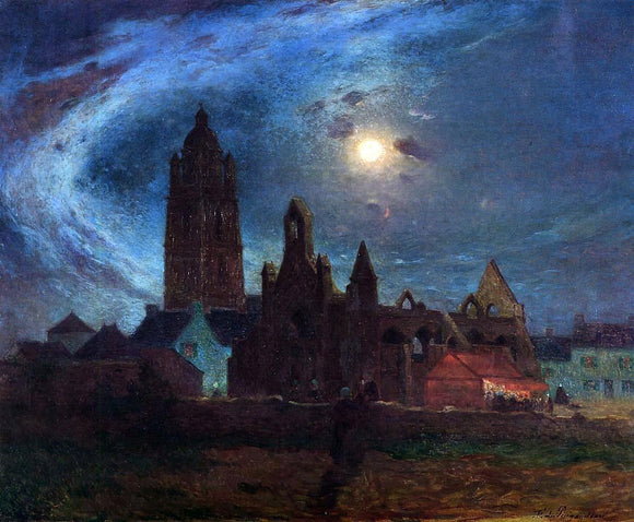  Ferdinand Du Puigaudeau The Bourg-de-Batz Church under the Moon - Canvas Art Print