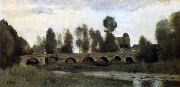  Jean-Baptiste-Camille Corot The Bridge at Grez-sur-Loing - Canvas Art Print