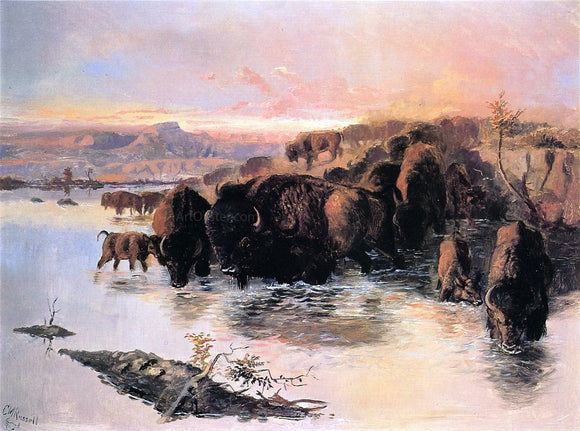  Charles Marion Russell The Buffalo Herd - Canvas Art Print