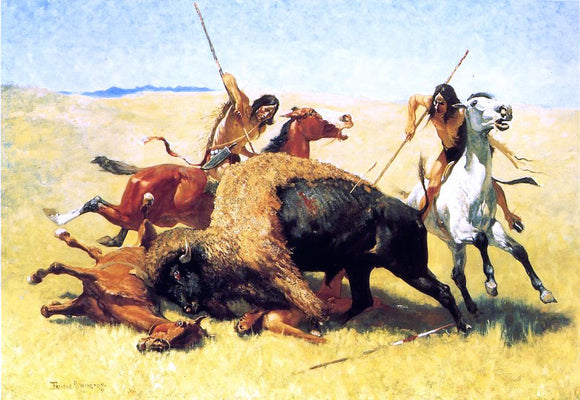  Frederic Remington The Buffalo Hunt - Canvas Art Print