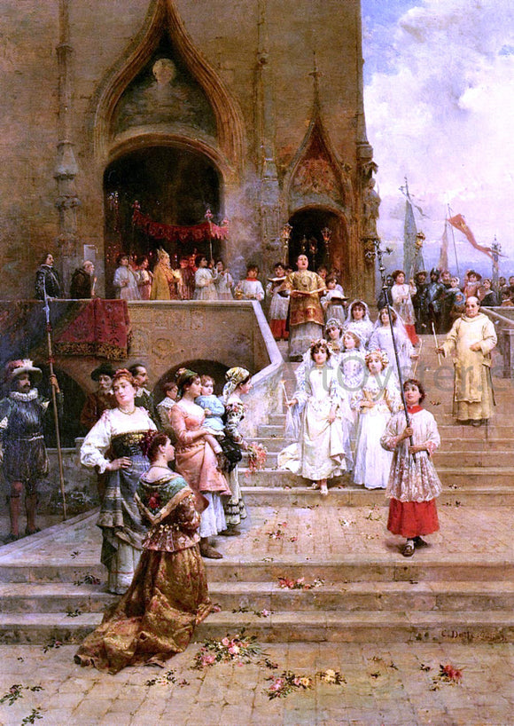  Cesare-Auguste Detti The Confirmation Procession - Canvas Art Print