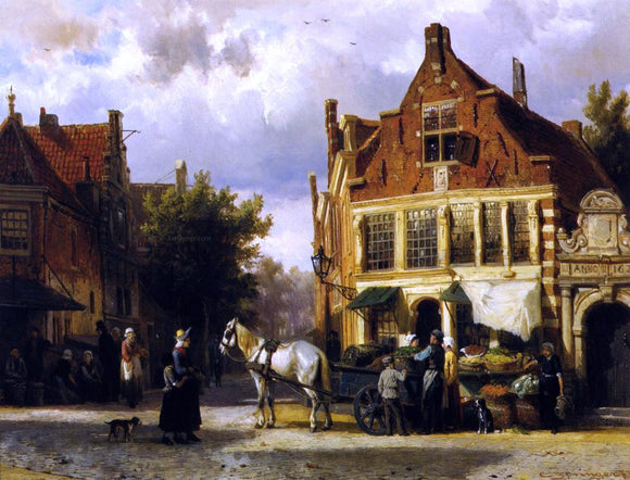  Cornelis Springer The Corner of Westerstraat and Tabakstraat in Enkhuizen - Canvas Art Print