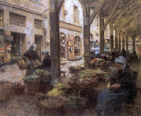  Leon Augustin L'hermitte) The Covered Vegetable Market, St Malo (no.2) - Canvas Art Print