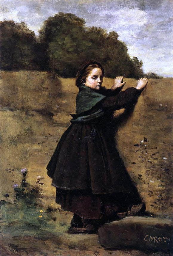  Jean-Baptiste-Camille Corot The Curious Little Girl - Canvas Art Print