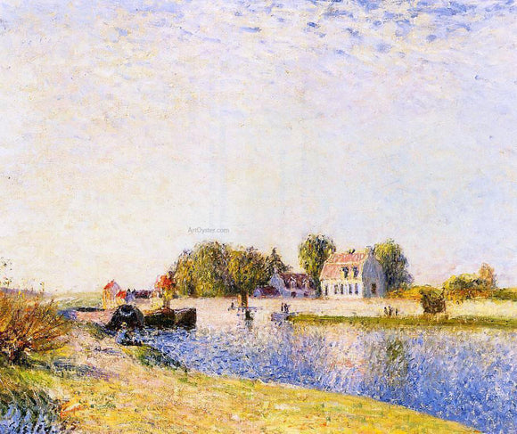  Alfred Sisley The Dam on the Loing - Barges - Canvas Art Print