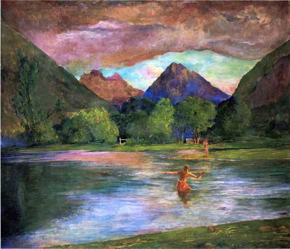  John La Farge The Entrance to Tautira River, Tahiti, Fisherman Spearing a Fish - Canvas Art Print