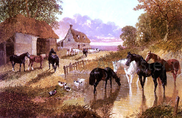  Sr. John Frederick Herring The Evening Hour - Horses And Cattle By A Stream At Sunset - Canvas Art Print