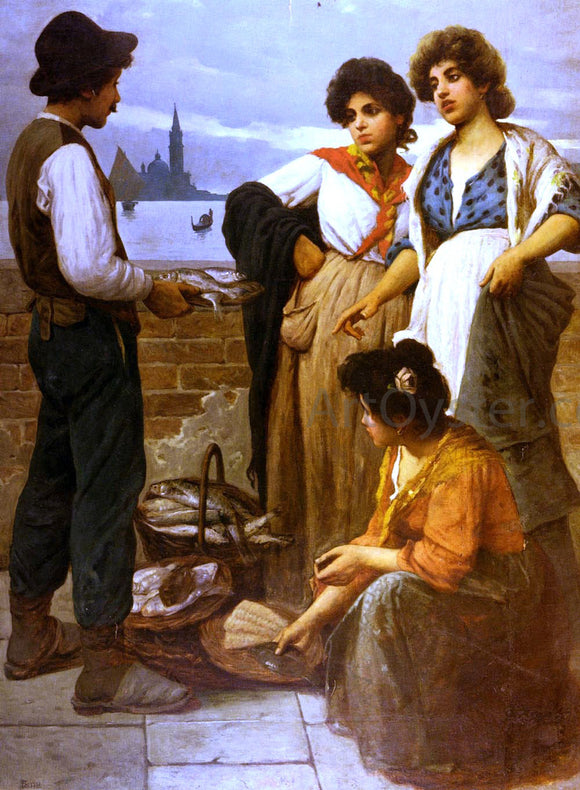  Luigi Pastega The Fish Seller - Canvas Art Print