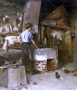  Theodore Robinson The Forge (also known as An Apprentice Blacksmith) - Canvas Art Print