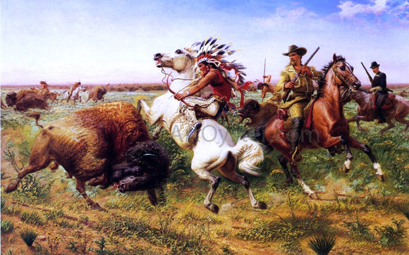  Louis Maurer The Great Royal Buffalo Hunt - Canvas Art Print