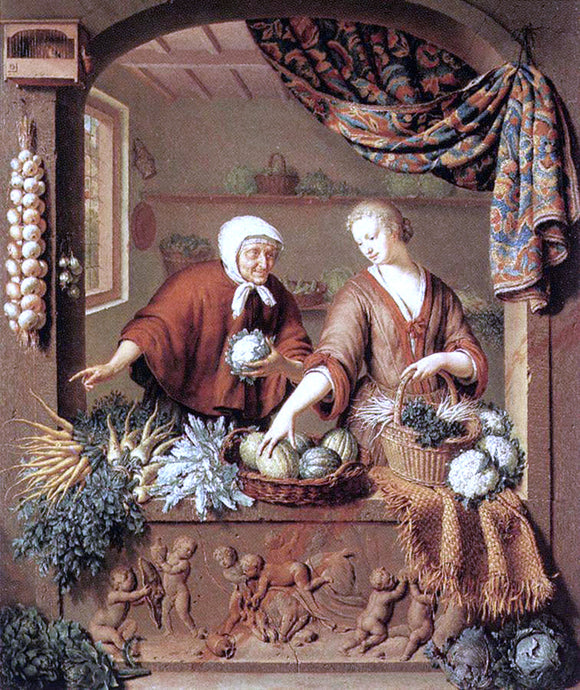  Willem Van Mieris The Greengrocer - Canvas Art Print