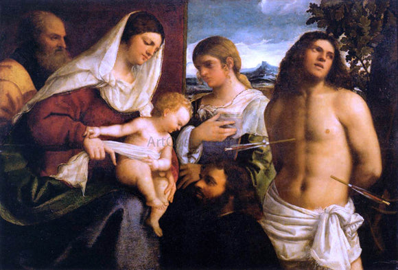  Sebastiano Del Piombo The Holy Family with St Catherine, St Sebastian and a Donor - Canvas Art Print