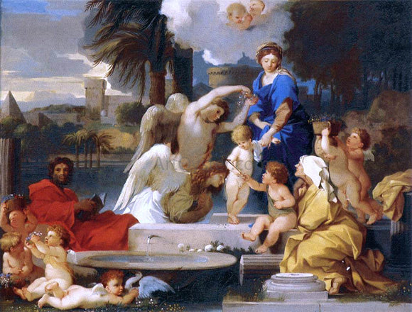  Sebastien Bourdon The Holy Family with St Elizabeth and the Infant St John the Baptist - Canvas Art Print