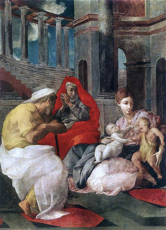  Francesco Primaticcio The Holy Family with Sts Elisabeth and John the Baptist - Canvas Art Print