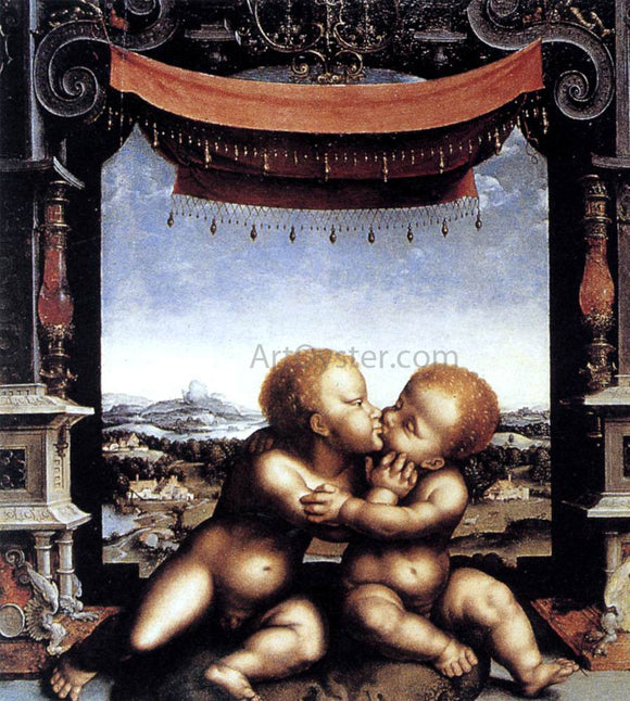 Joos Van Cleve The Infants Christ and Saint John the Baptist Embracing - Canvas Art Print