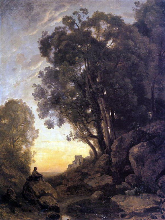  Jean-Baptiste-Camille Corot The Italian Goatherd, Evening - Canvas Art Print
