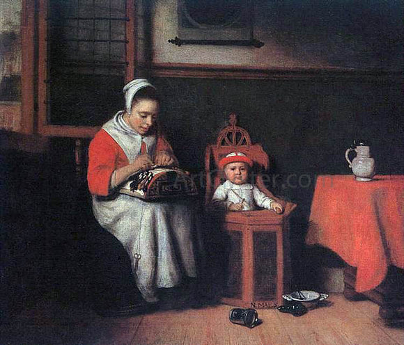  Nicolaes Maes The Lacemaker - Canvas Art Print