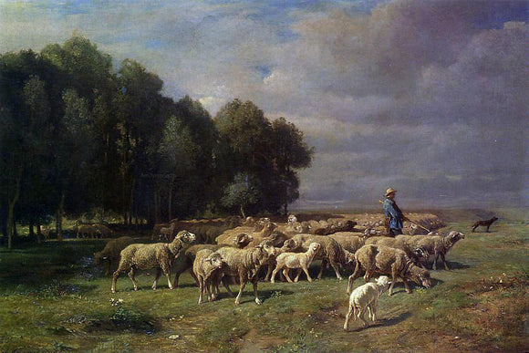  Charles Emile Jacque The Large Flock - Canvas Art Print