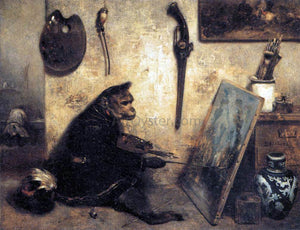  Alexandre Gabriel Decamps A Monkey Painter - Canvas Art Print