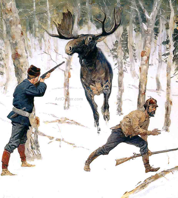  Frederic Remington The Moose Hunt - Canvas Art Print