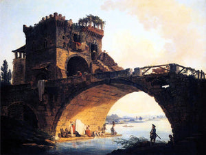  Hubert Robert The Old Bridge - Canvas Art Print