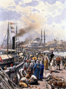  Themistocles Von Eckenbrecher The Old Galatea Bridge connecting Karakoy to Eminonu Over the Gold Horn, Istanbul - Canvas Art Print