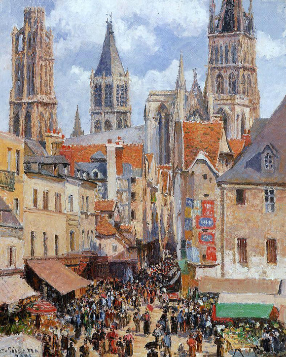  Camille Pissarro The Old Market and the Rue de l'Epicerie in Rouen - Canvas Art Print