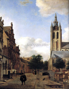  Jan Van der Heyden The Oude Kerk on the Oude Delft in Delft (detail) - Canvas Art Print