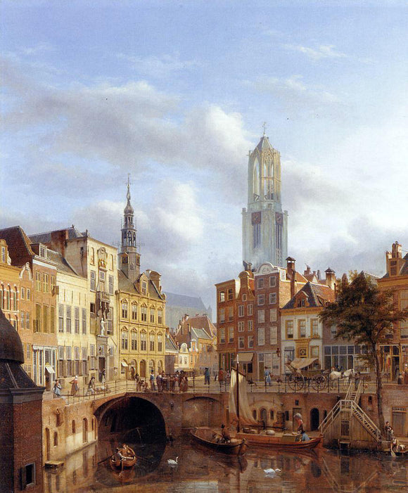 Georg-Gillis Van Haanen The Oudegracht with a View of the Old Town Hall and the Dom Tower beyond, Utrecht - Canvas Art Print