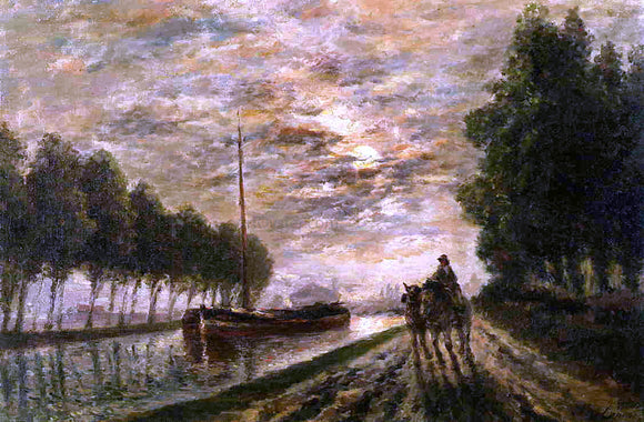  Stanislas Lepine The Ourcq Canal, Towpath, Moonlight - Canvas Art Print