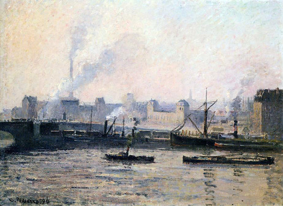  Camille Pissarro The Pont Boieldieu , Rouen: Fog - Canvas Art Print