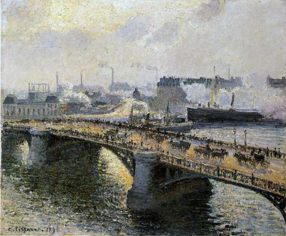  Camille Pissarro The Pont Boieldieu , Rouen: Sunset, Misty Weather - Canvas Art Print