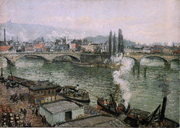  Camille Pissarro The Pont Corneille , Rouen: Grey Weather - Canvas Art Print