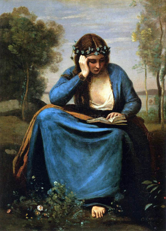  Jean-Baptiste-Camille Corot The Reader Wreathed with Flowers (Virgil's Muse) - Canvas Art Print
