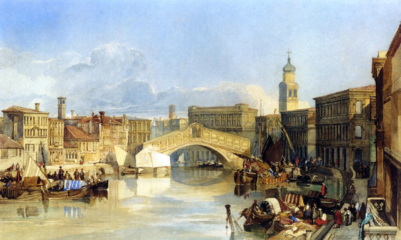  William James Muller The Rialto Bridge, Venice - Canvas Art Print