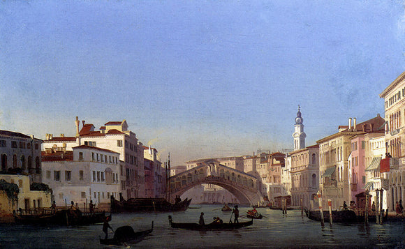  Ippolito Caffi At the Rialto Bridge, Venice - Canvas Art Print