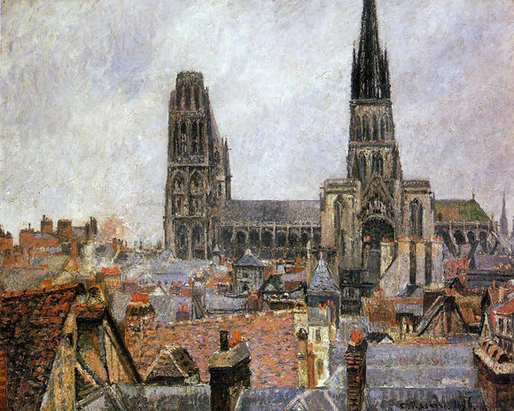  Camille Pissarro The Roofs of Old Rouen: Grey Weather (also known as The Cathedral) - Canvas Art Print