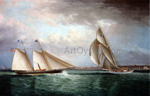  James E Buttersworth The Schooner Triton and The Sloop Christine Racing in Newport Harbor - Canvas Art Print