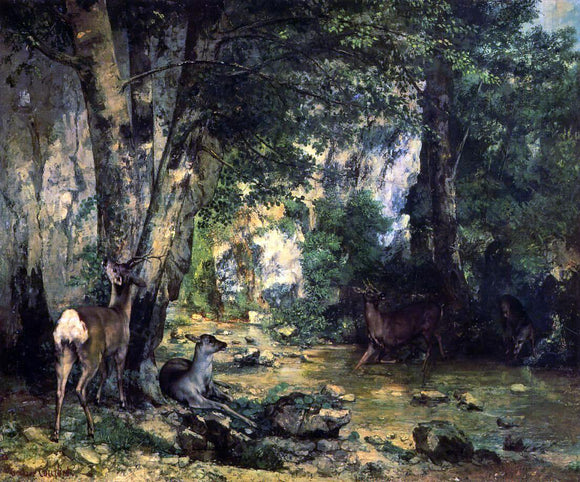  Gustave Courbet A Shelter of the Roe Deer at the Stream of Plaisir-Fontaine, Doubs - Canvas Art Print