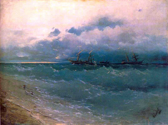  Ivan Constantinovich Aivazovsky The Ships on Rough Sea, Sunrise - Canvas Art Print